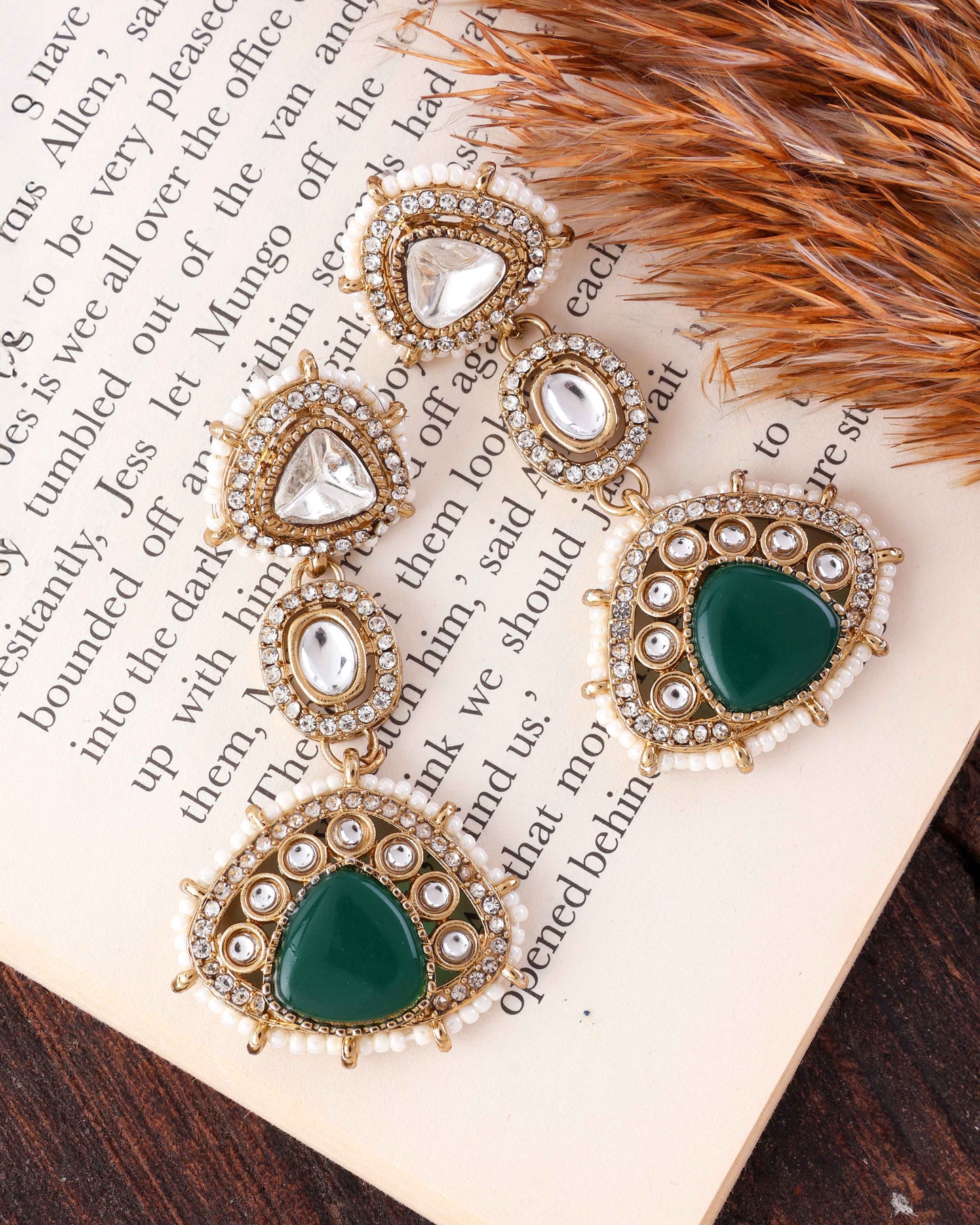 Green Rania Premium Designer Zircone Polki Dupe Earring