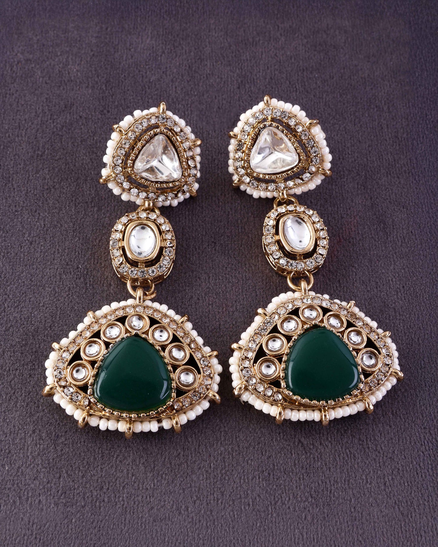 Green Rania Premium Designer Zircone Polki Dupe Earring