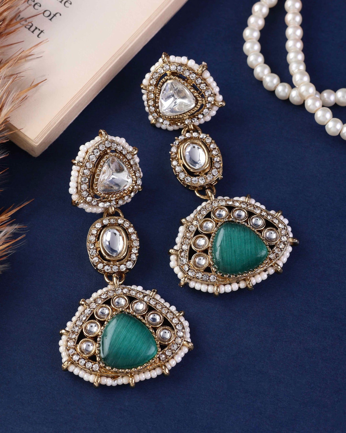 Mint Green Rania Premium Designer Zircone Polki Dupe Earring