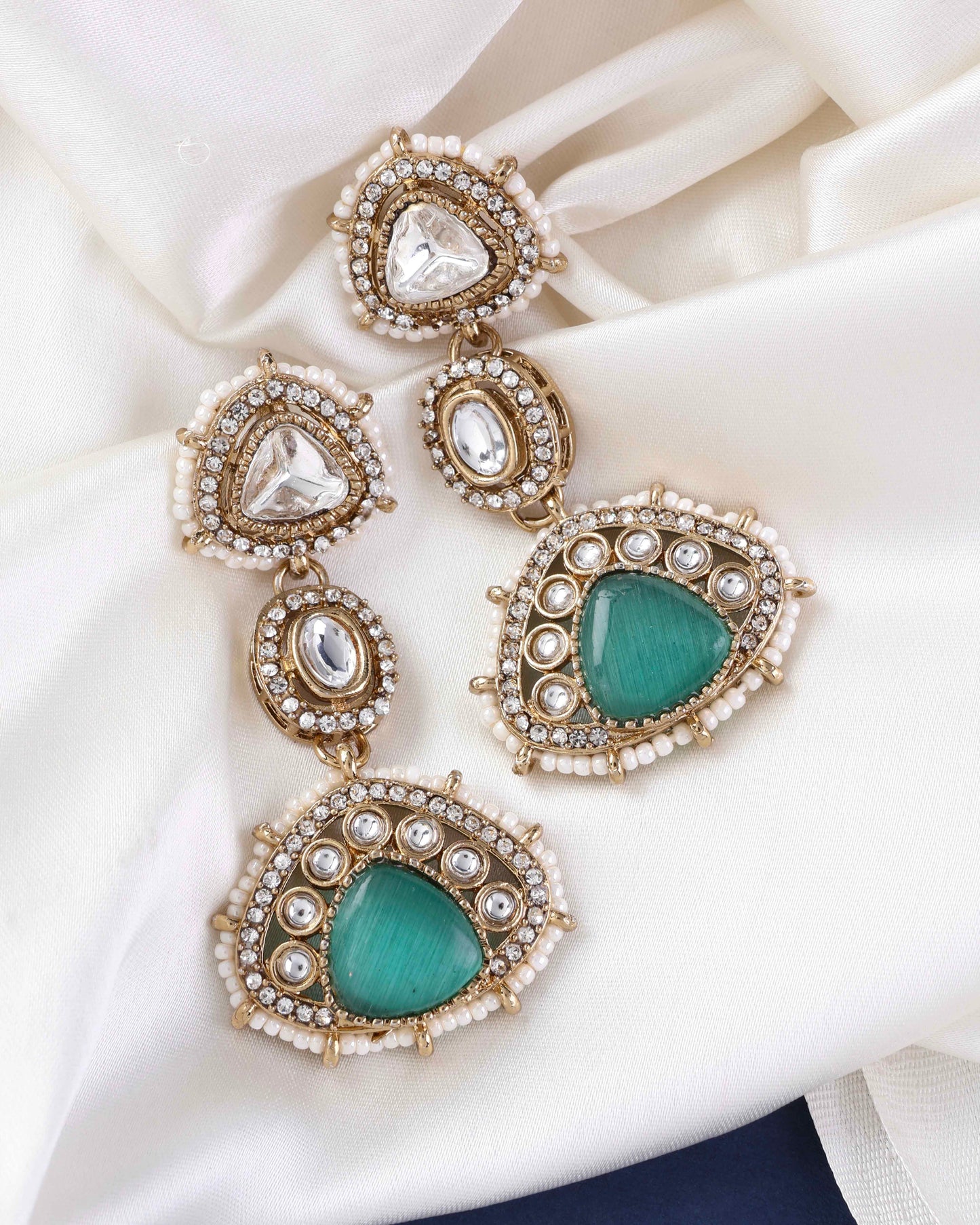 Mint Green Rania Premium Designer Zircone Polki Dupe Earring