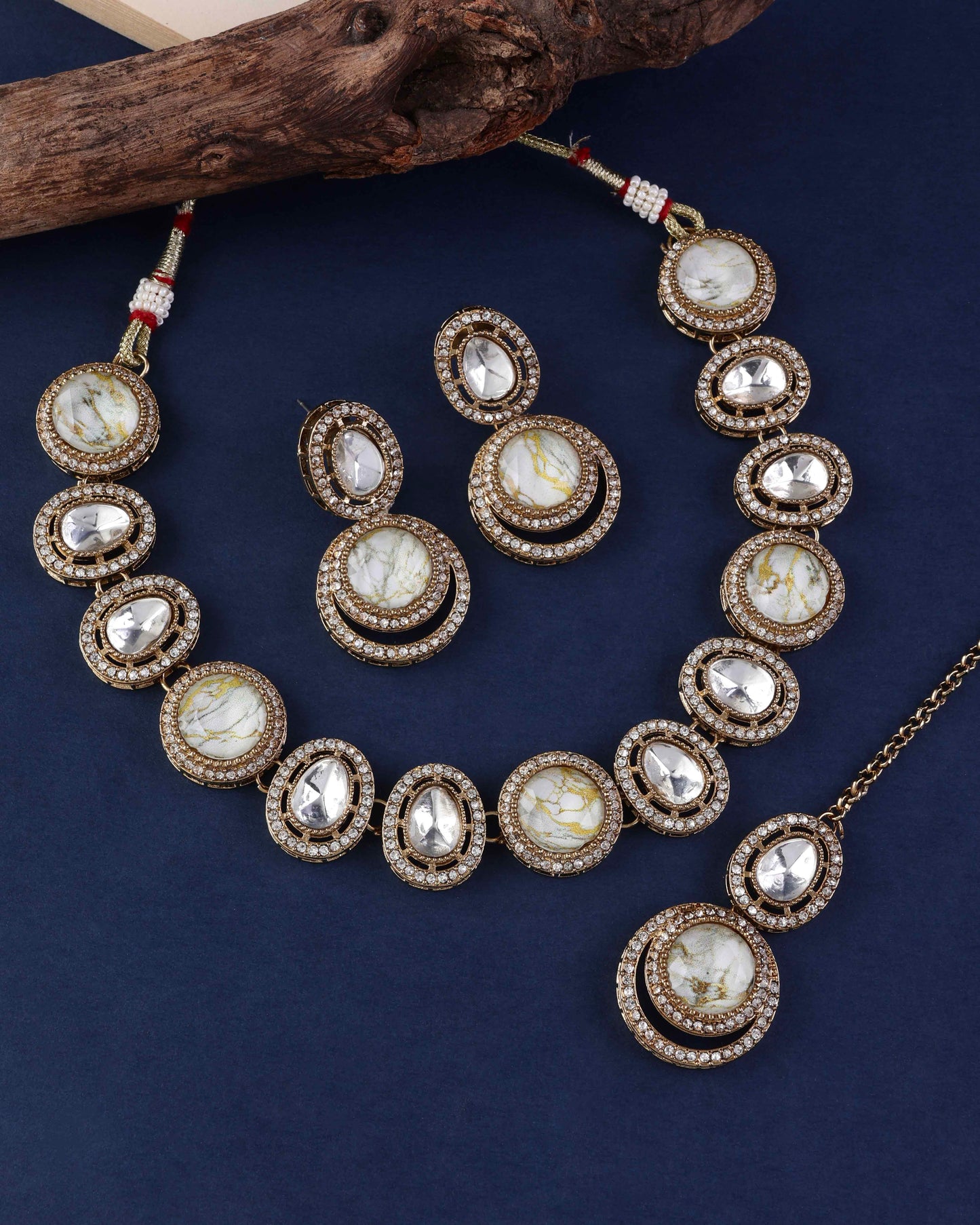 Ivory Abir Premium Polki Dupe Necklace with Earring and Teeka
