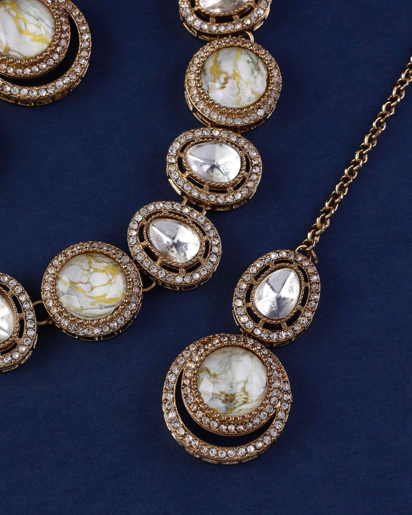 Ivory Abir Premium Polki Dupe Necklace with Earring and Teeka