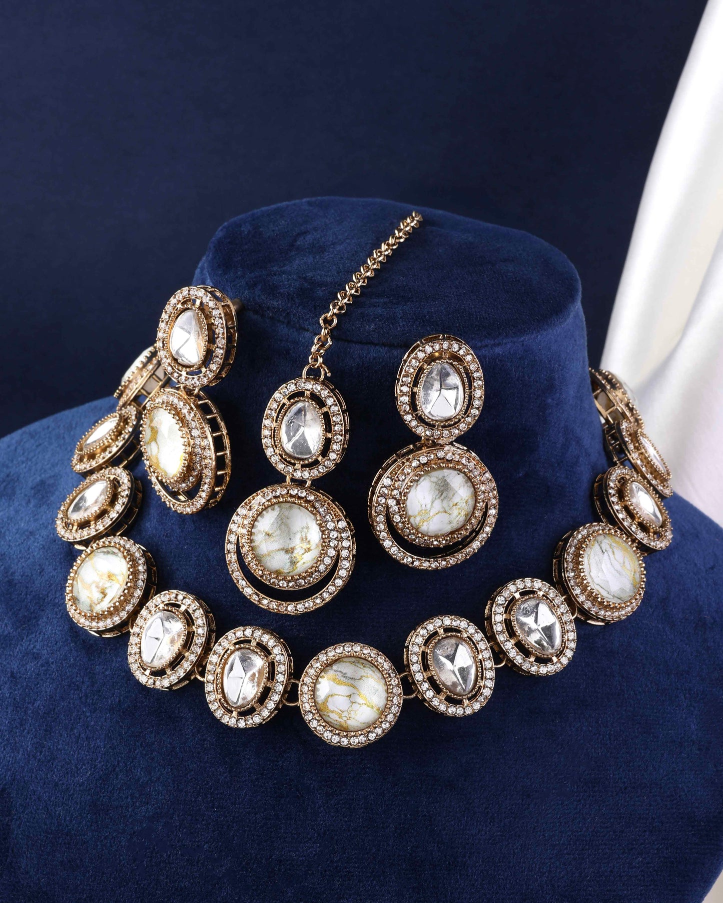 Ivory Abir Premium Polki Dupe Necklace with Earring and Teeka