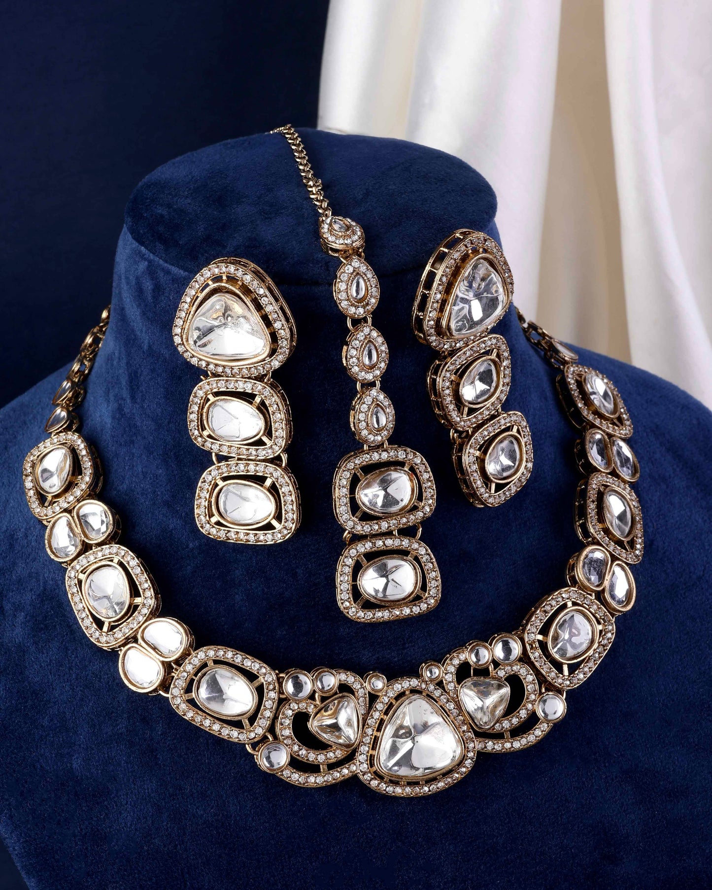 Varnika Premium Polki Dupe Necklace with Earring and Teeka