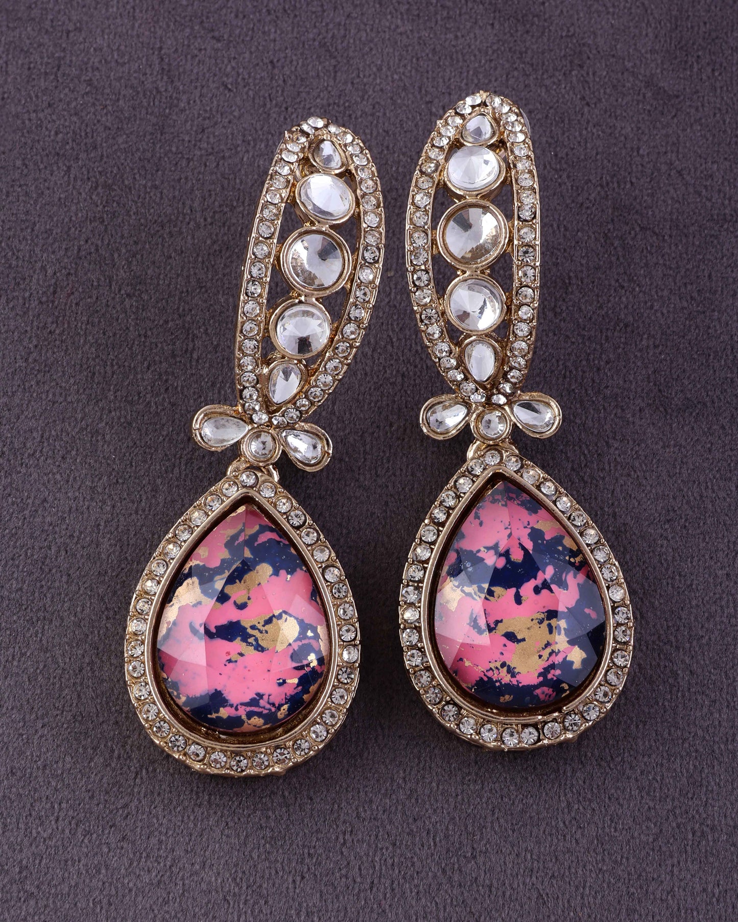 Blush Blue Neysa Premium Polki Dupe Desinger Earring