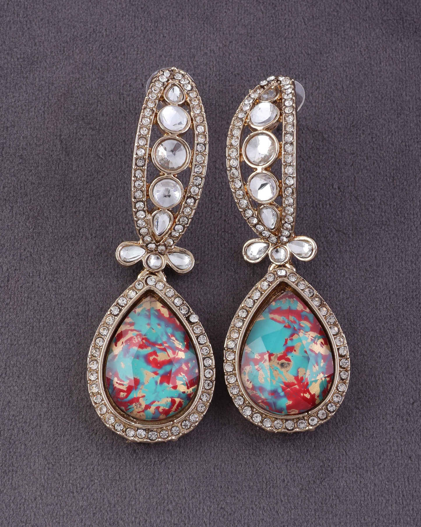 Teal Pink Neysa Premium Polki Dupe Desinger Earring