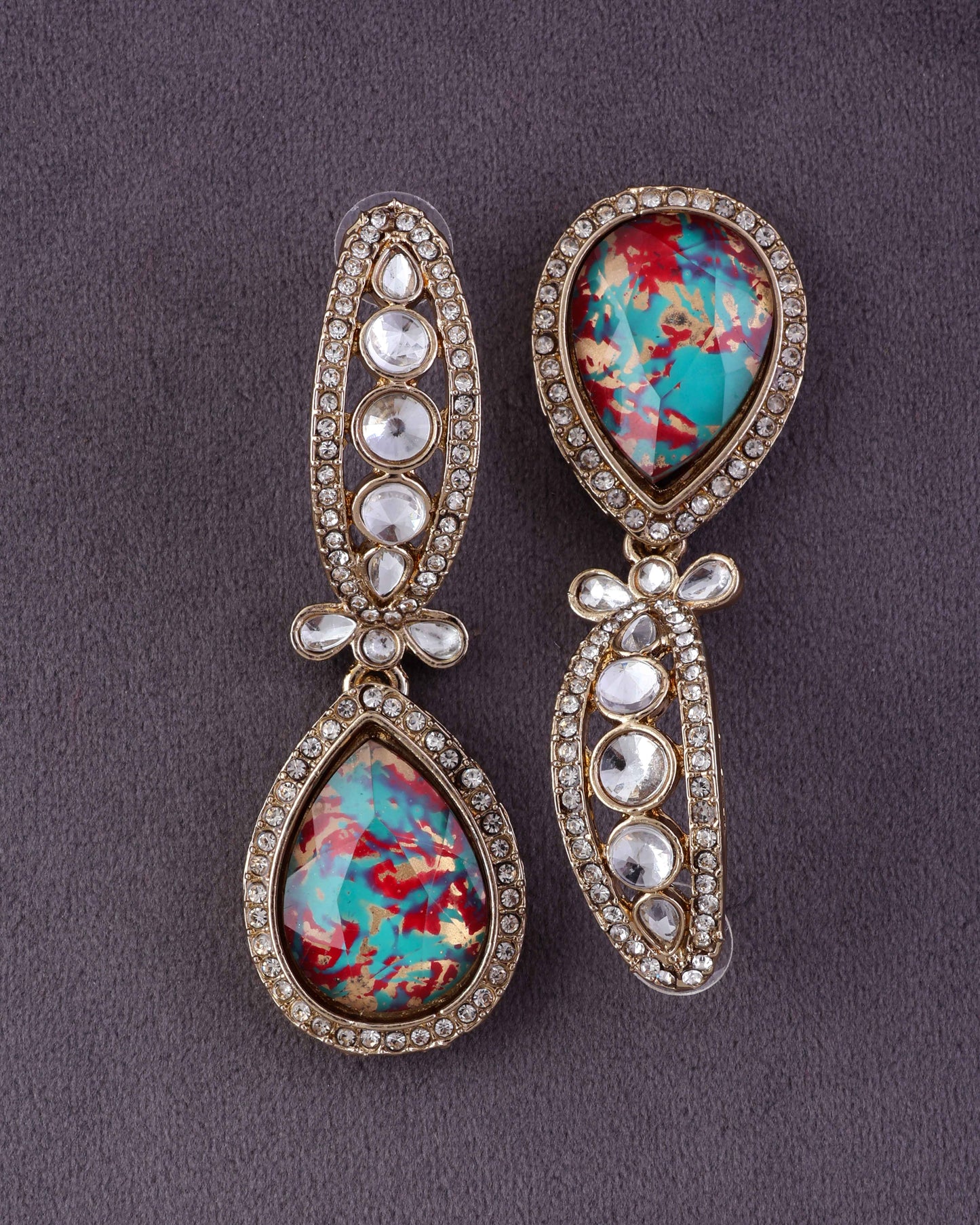 Teal Pink Neysa Premium Polki Dupe Desinger Earring