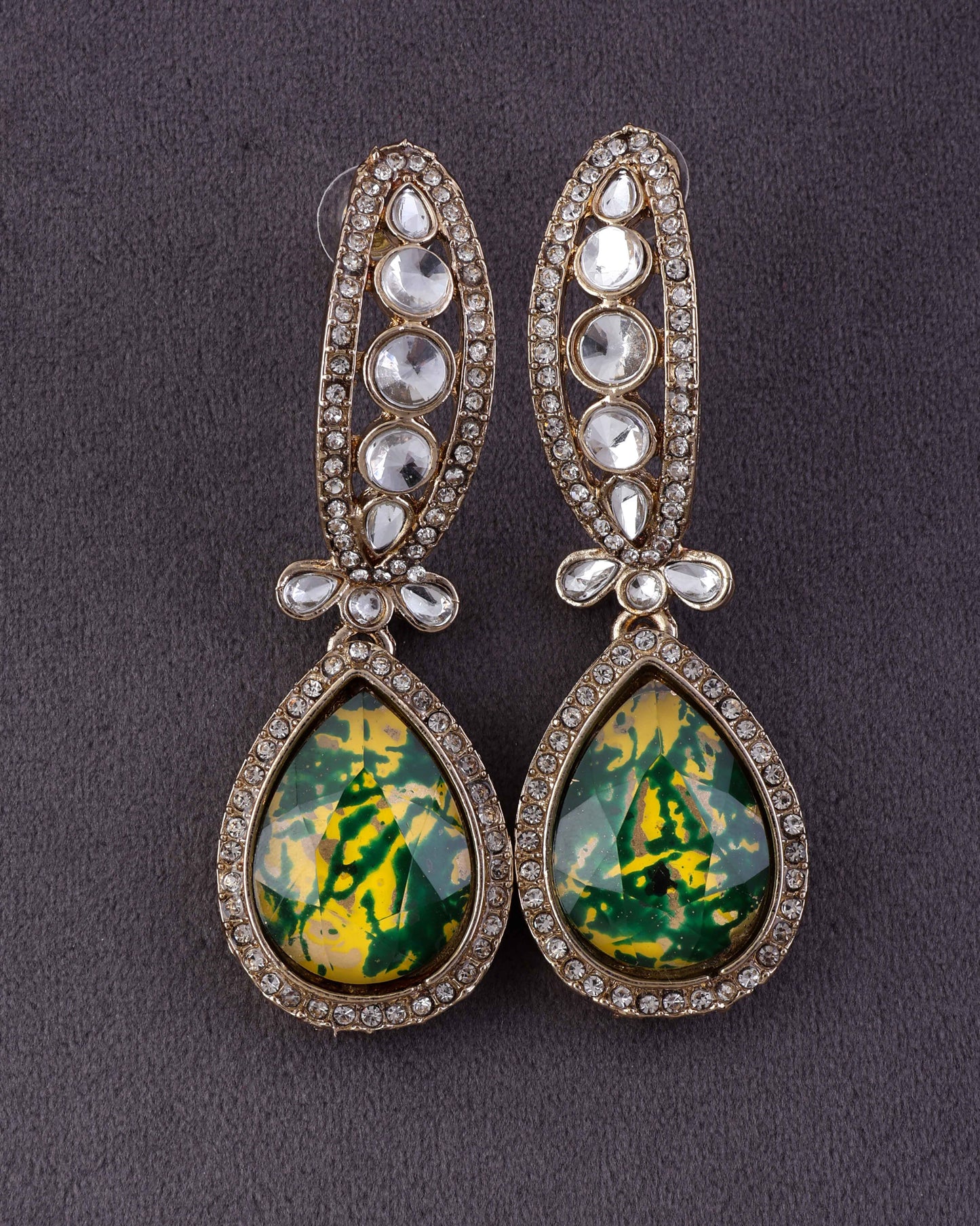 Green Yellow Neysa Premium Polki Dupe Desinger Earring