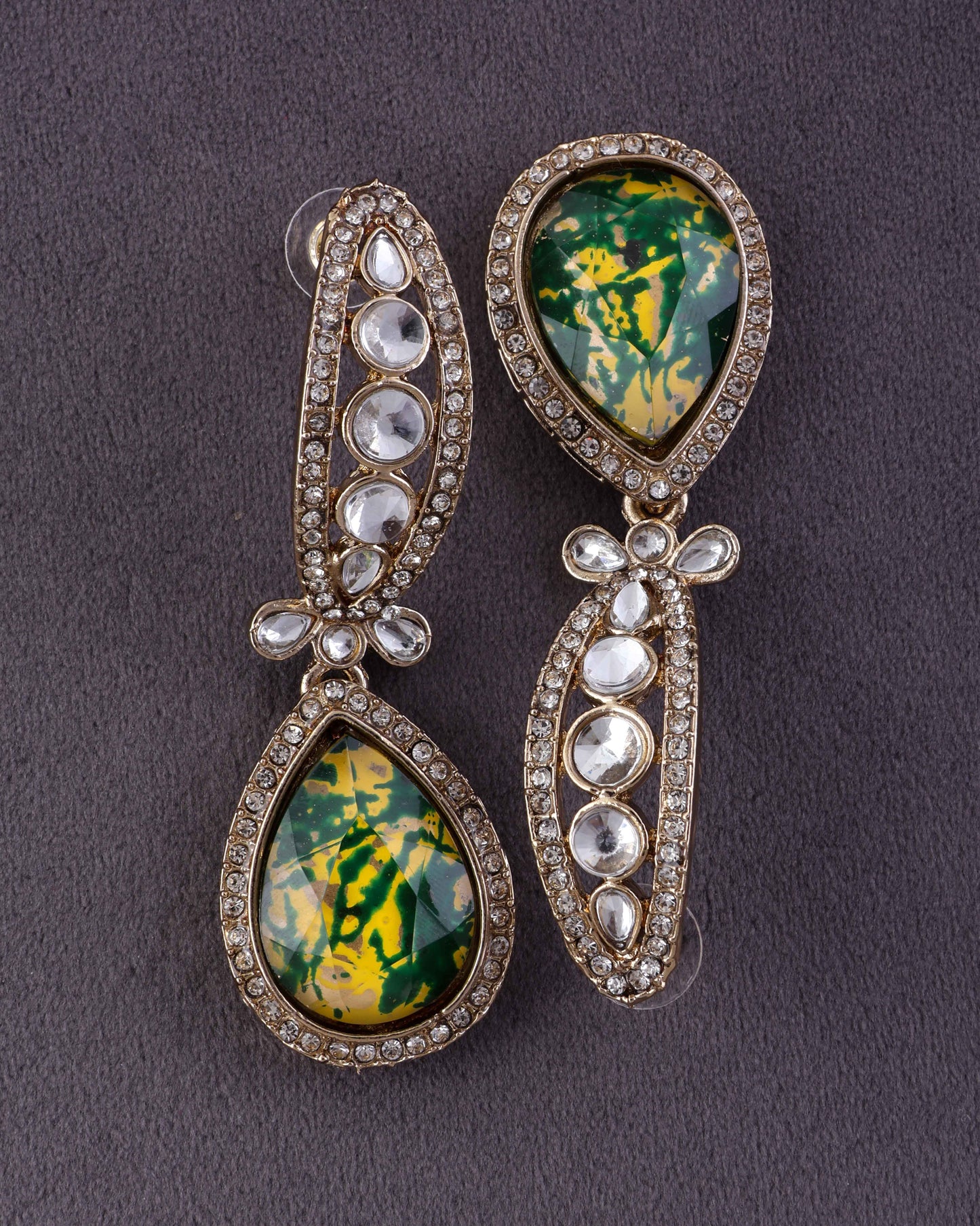 Green Yellow Neysa Premium Polki Dupe Desinger Earring