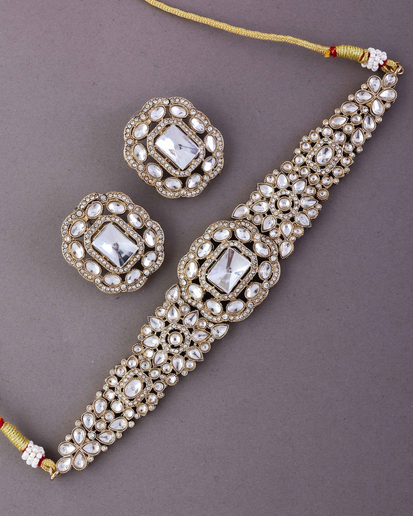 White Gunveen Choker Necklace Earring