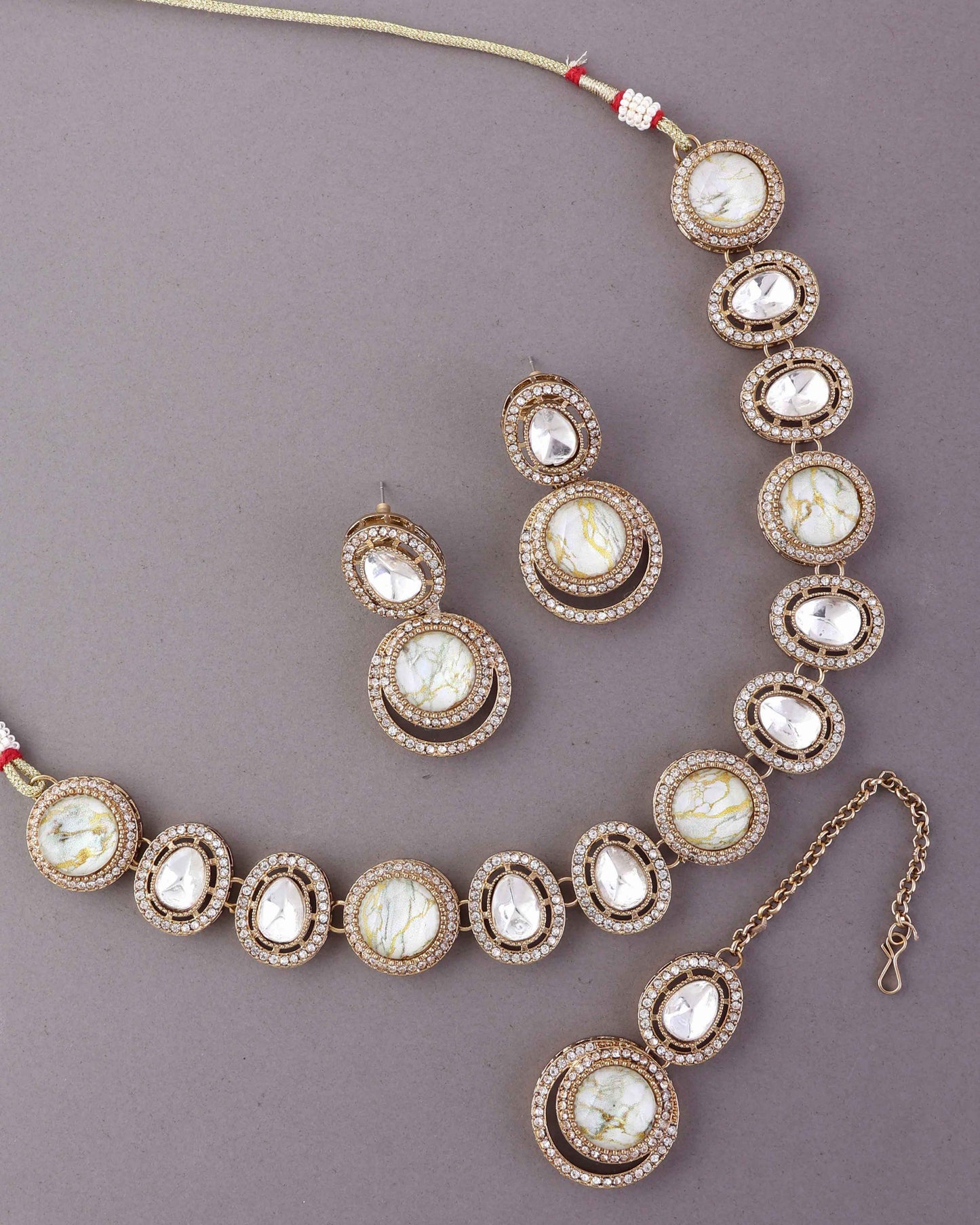 Ivory Abir Premium Polki Dupe Necklace with Earring and Teeka