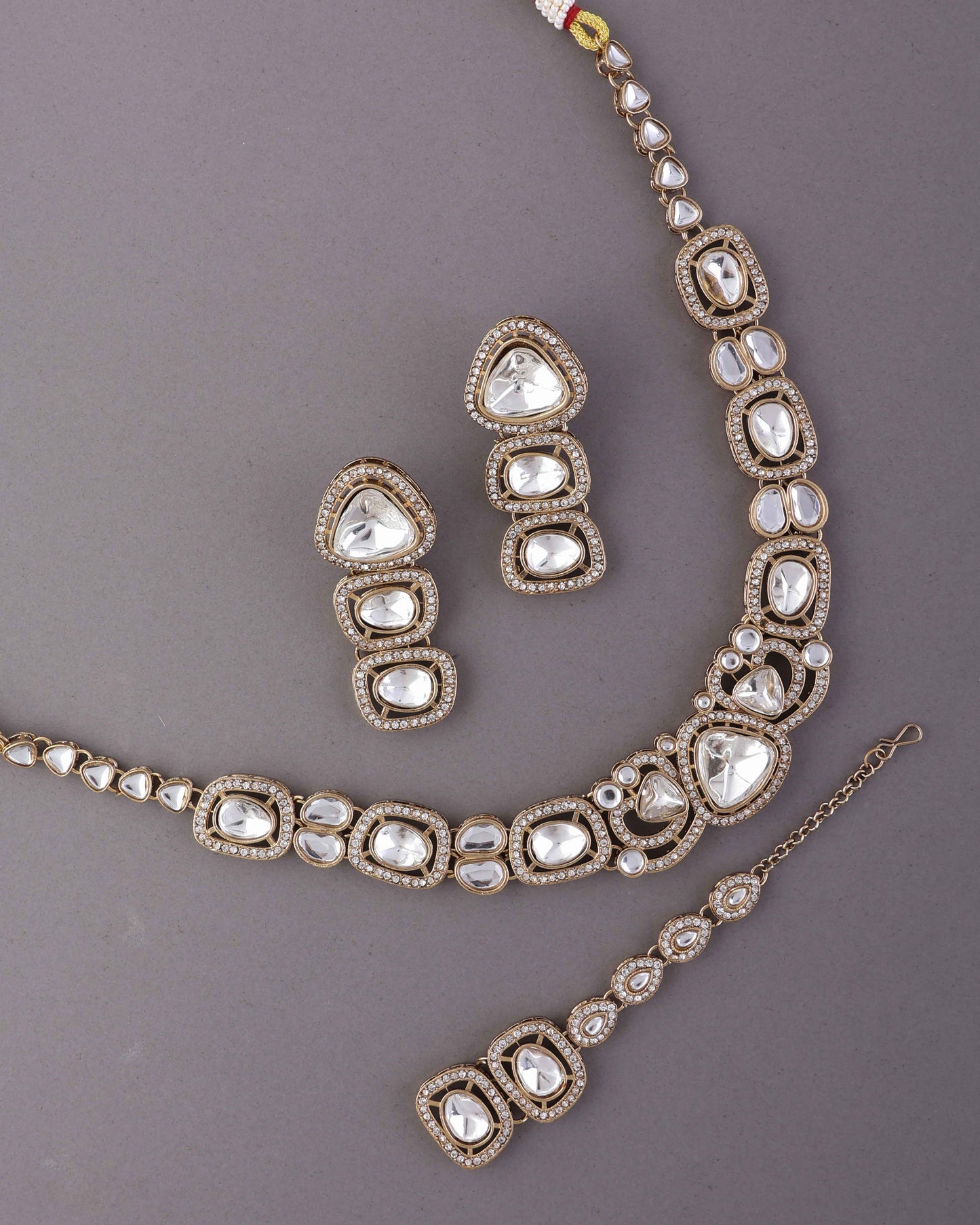 Varnika Premium Polki Dupe Necklace with Earring and Teeka