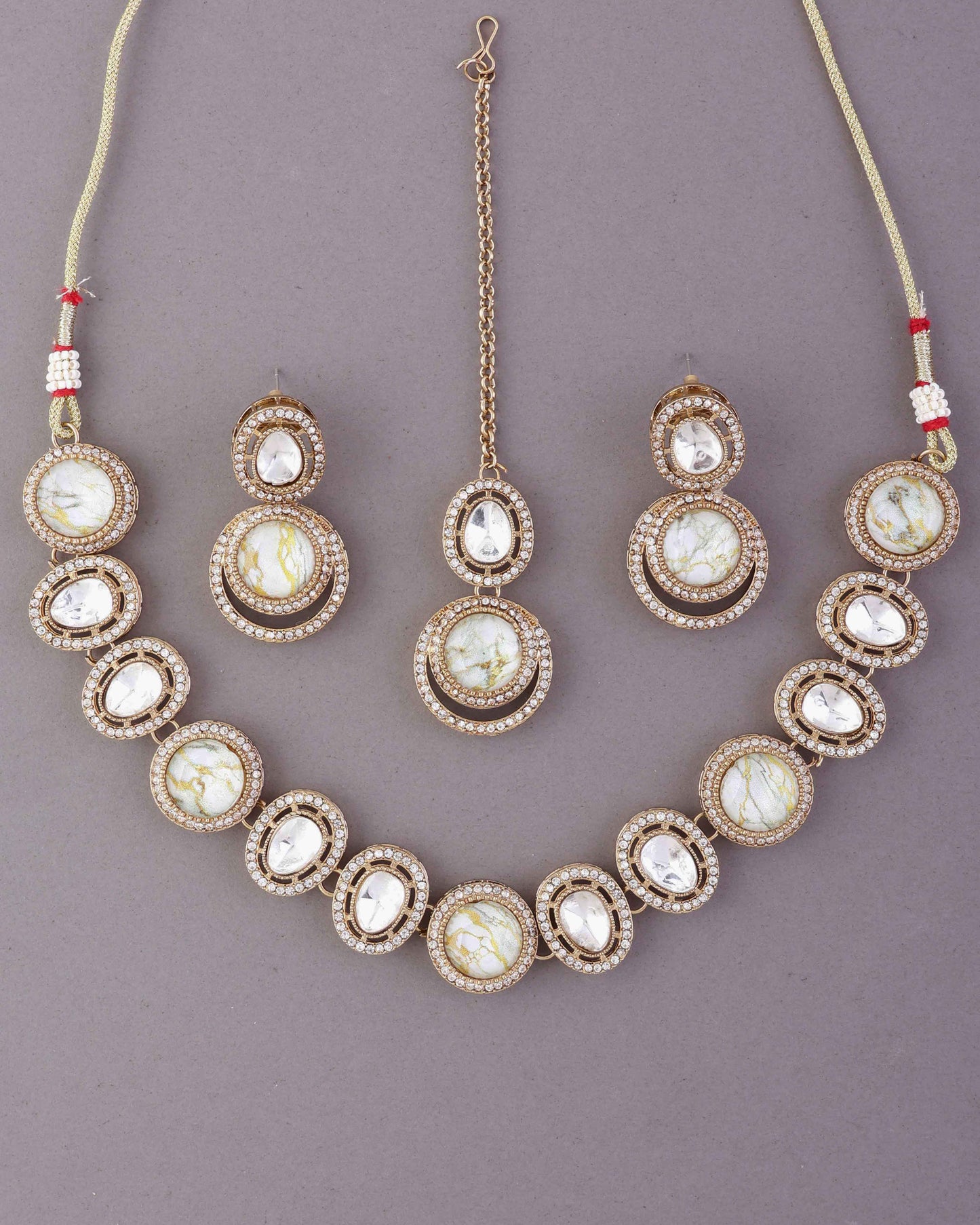 Ivory Abir Premium Polki Dupe Necklace with Earring and Teeka