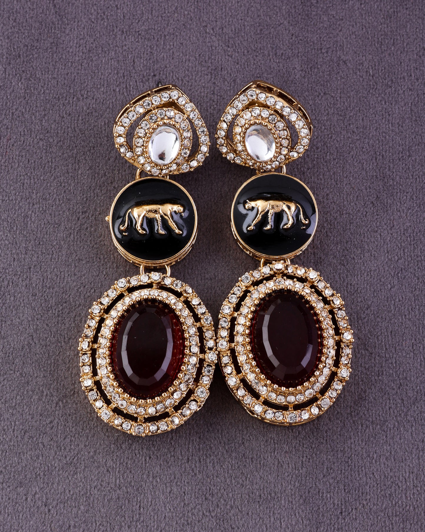 Red Iravya Premium Designer Zircone Polki Dupe Earring