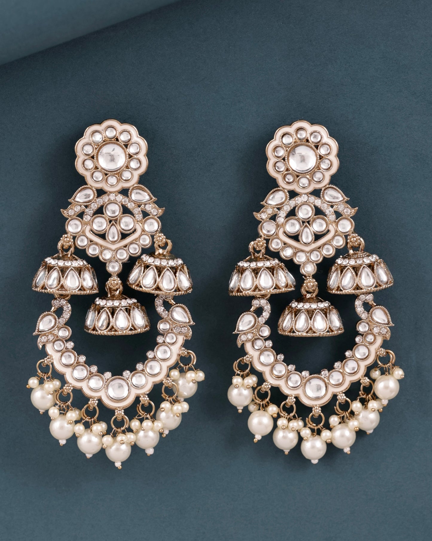 Pearl Taha Meenakari Zircon Jhumki Earring