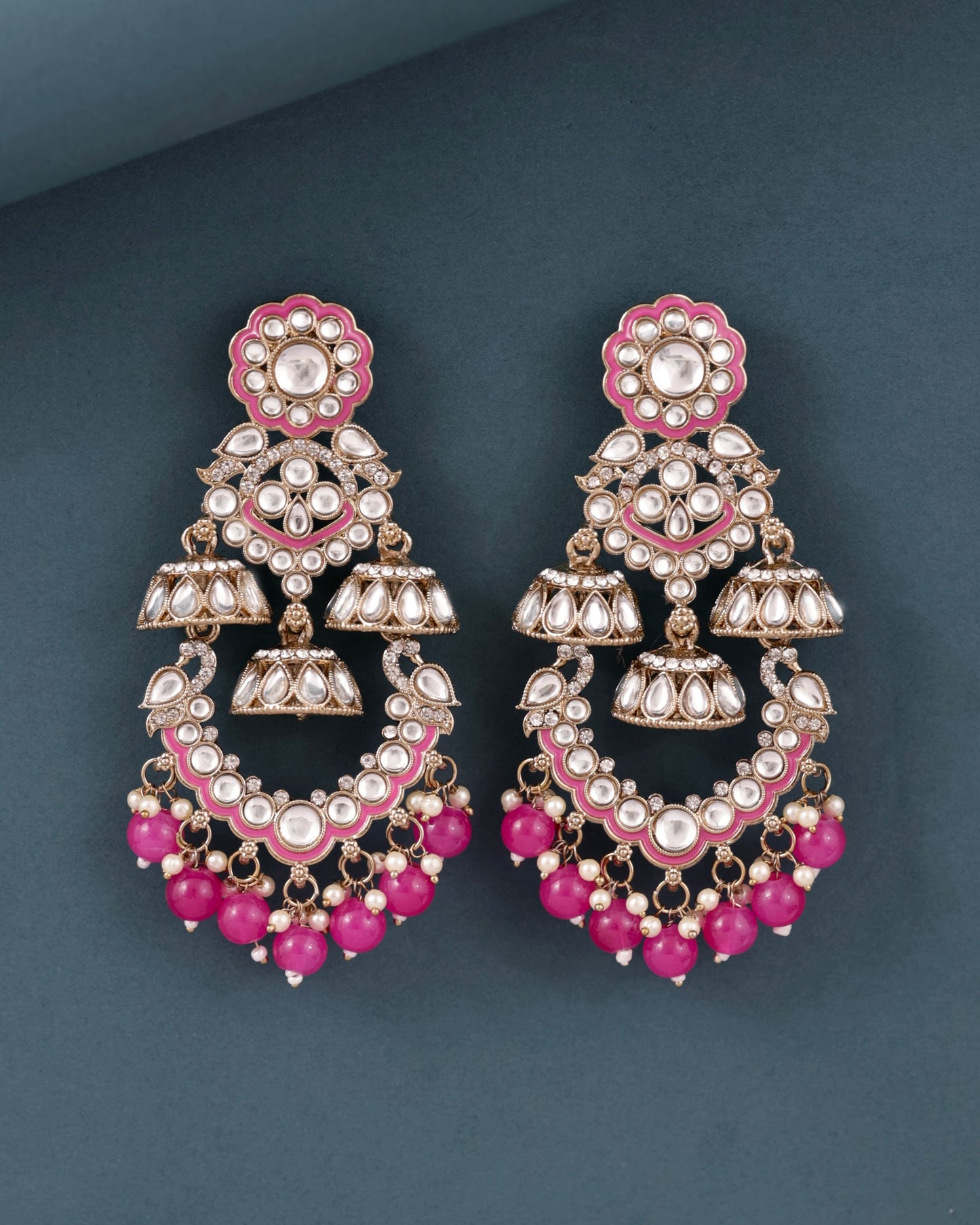 Pink Taha Meenakari Zircon Jhumki Earring