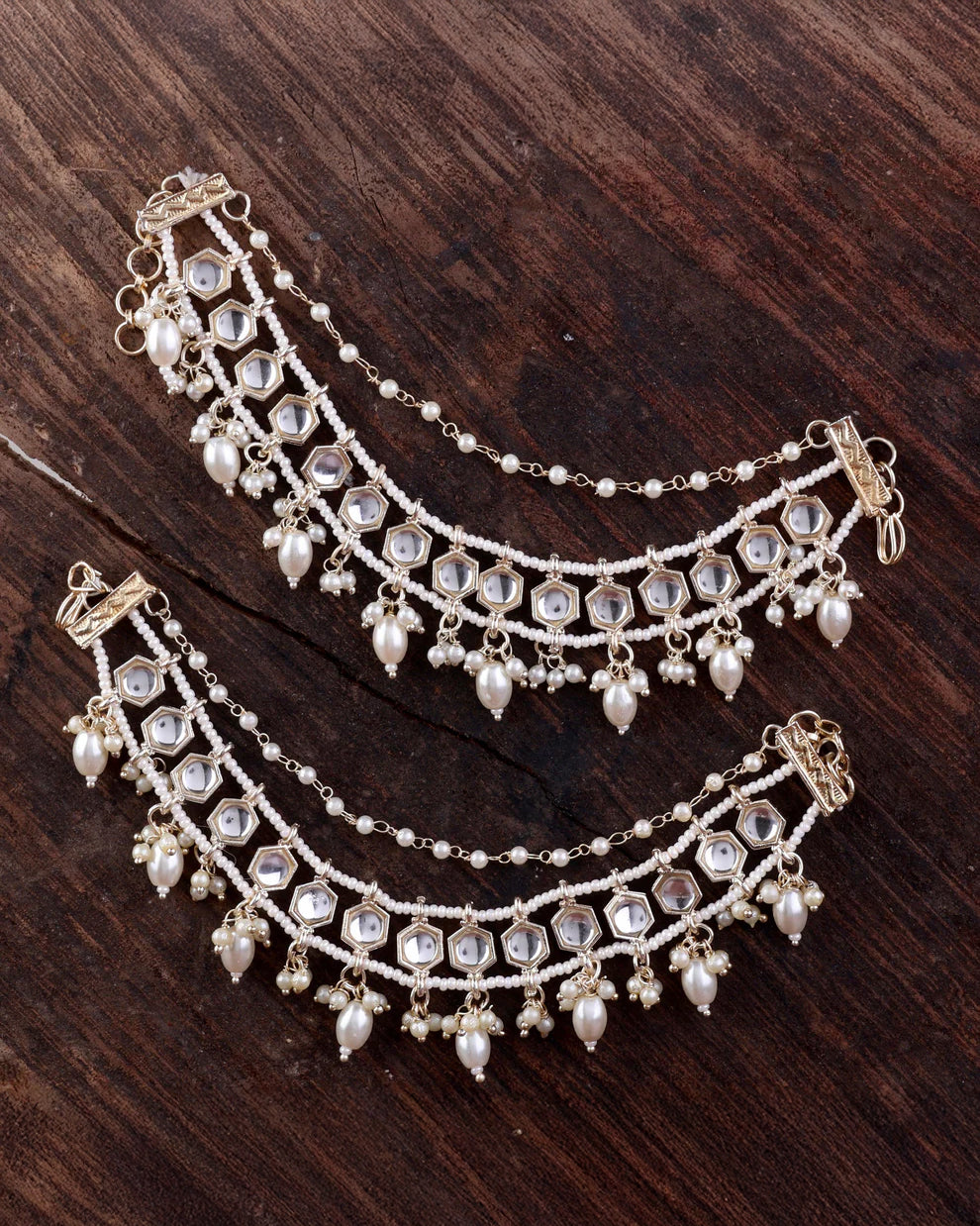 Anant Bahubali Kundan Kaan Chain Pair