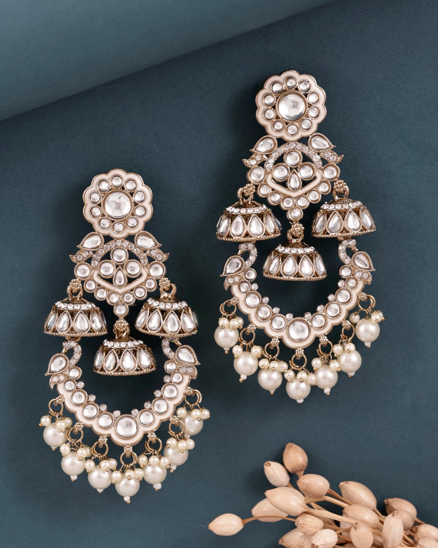 Pearl Taha Meenakari Zircon Jhumki Earring