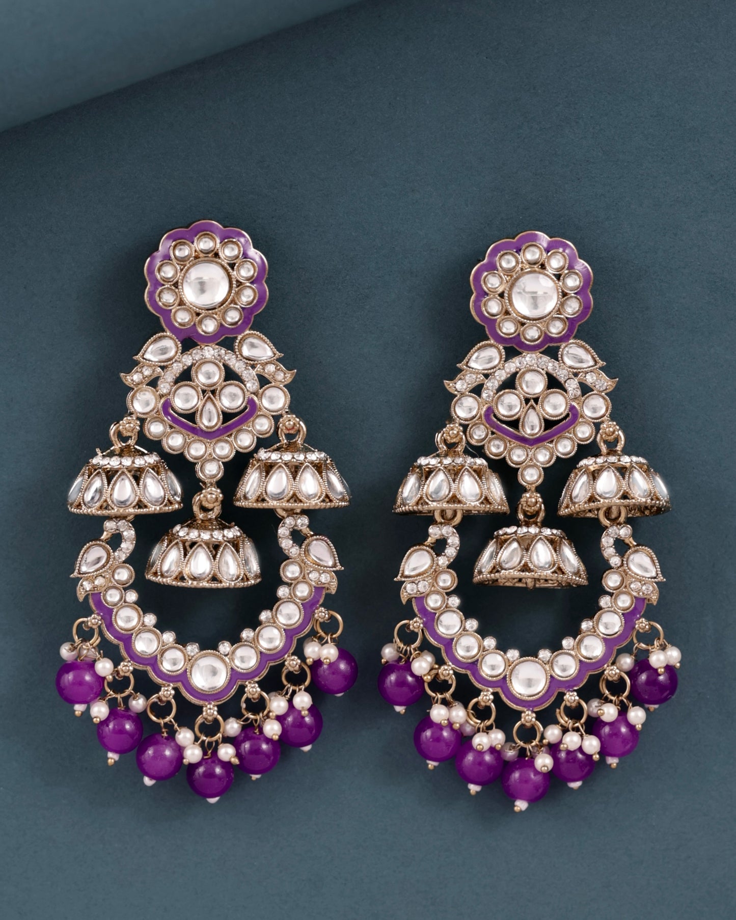 Purple Taha Meenakari Zircon Jhumki Earring