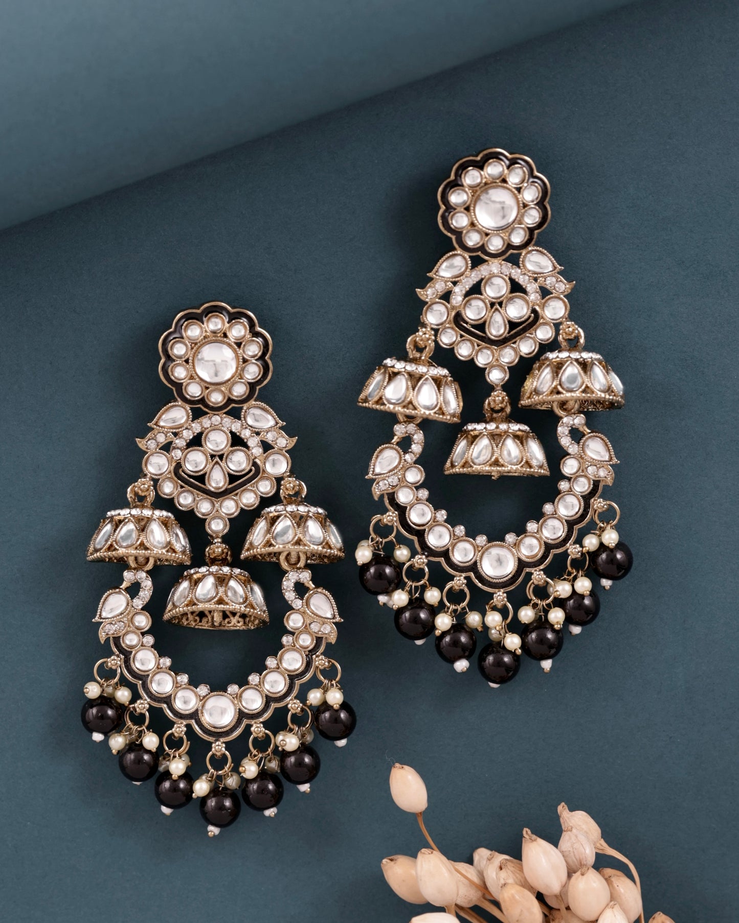 Black Taha Meenakari Zircon Jhumki Earring