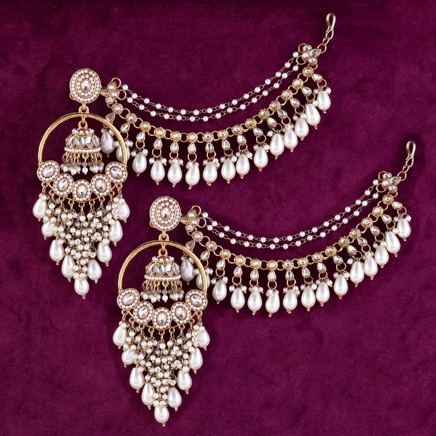 Pearl Shanaya Bahubali Chandbali Earring with Statement Kaan Chain