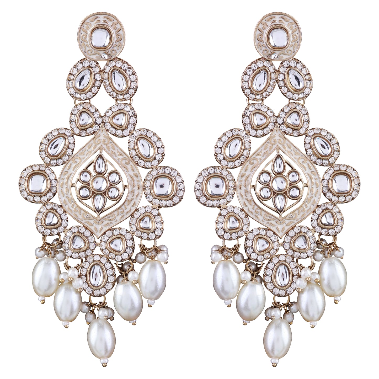 Pearl Pashmeena Designer Kundan Meena Earring