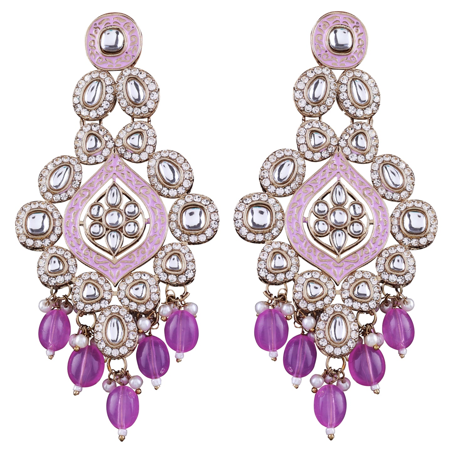 Lilac Pashmeena Designer Kundan Meena Earring