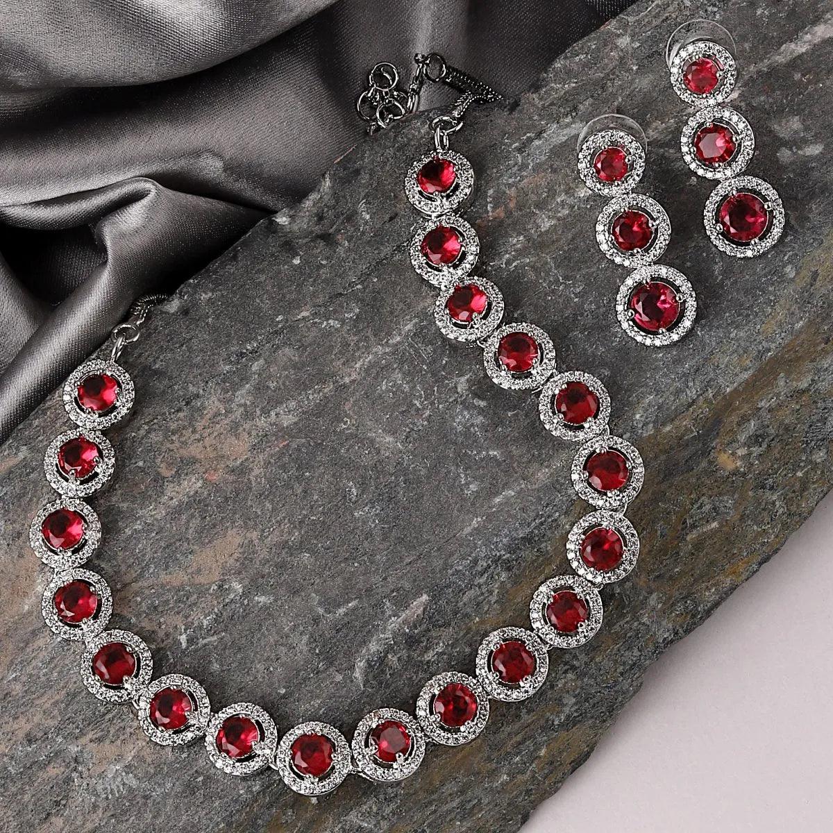 Wine Tia American Diamond Necklace Set