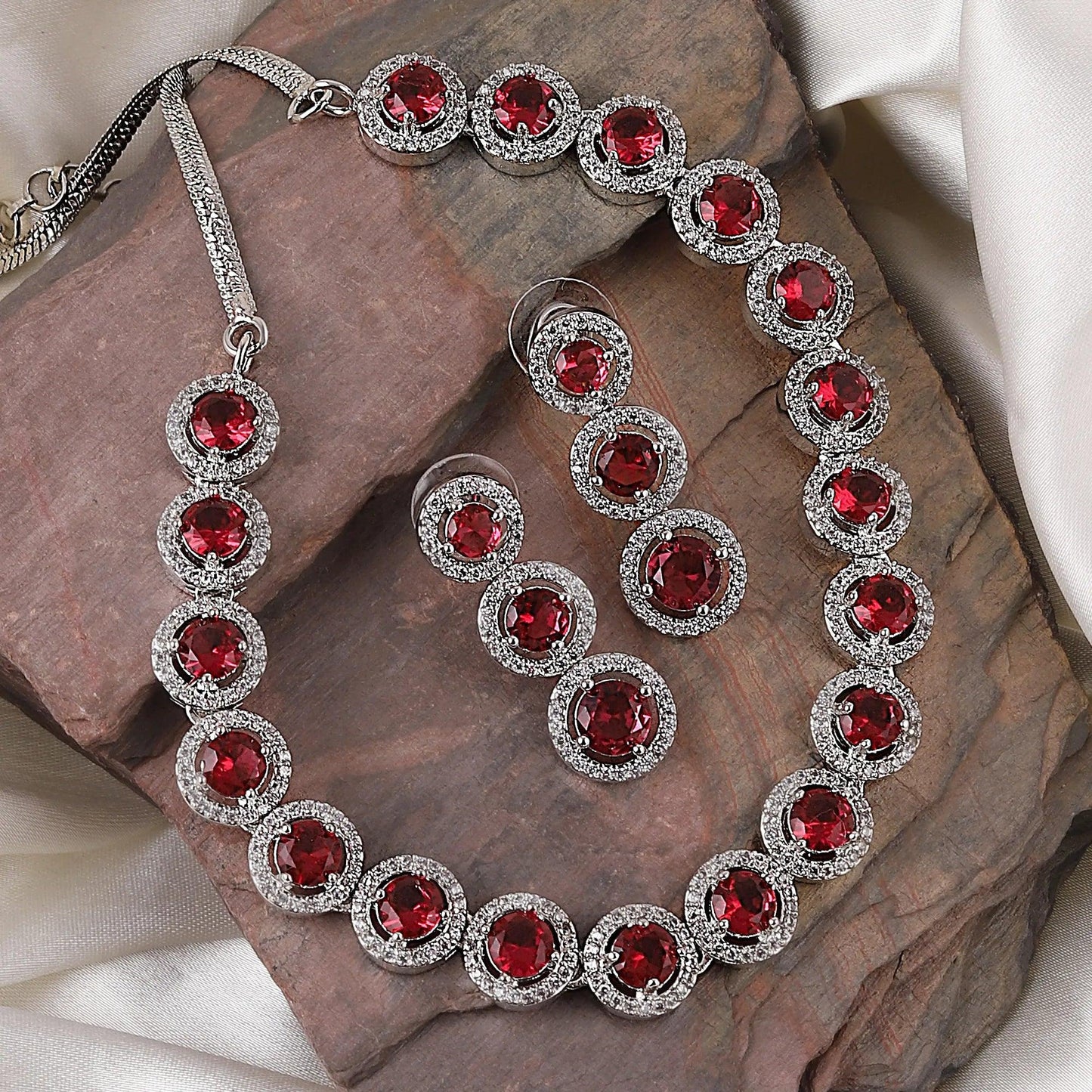 Wine Tia American Diamond Necklace Set