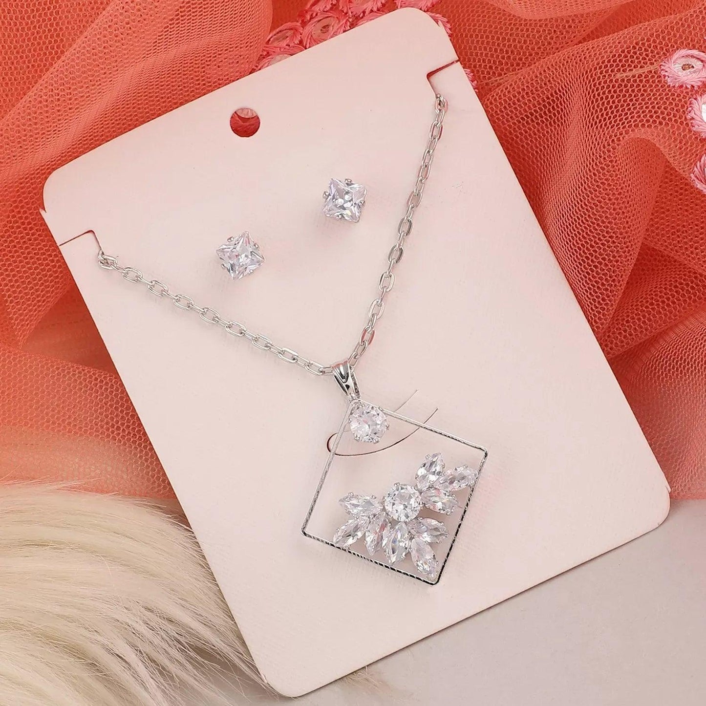 Silver Joshua American Diamond Necklace Set