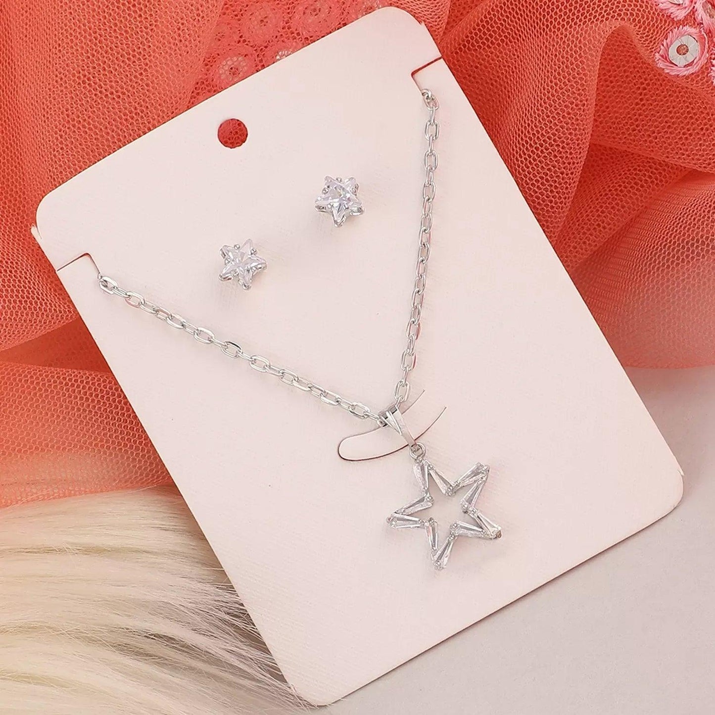 Silver Star American Diamond Necklace Set