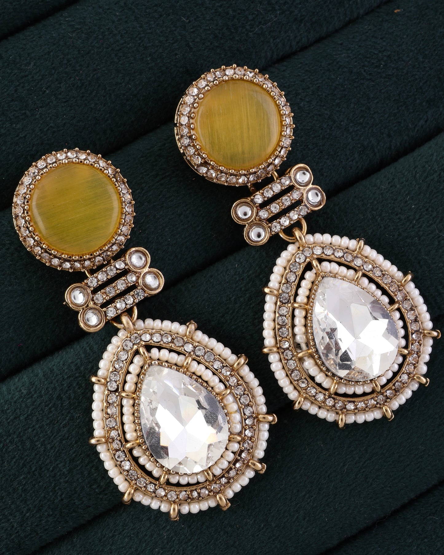 Yellow Zyra Premium Designer Zircone Polki Dupe Earring
