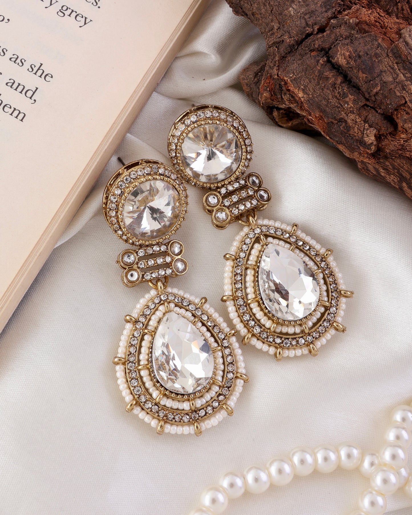 White Zyra Premium Designer Zircone Polki Dupe Earring