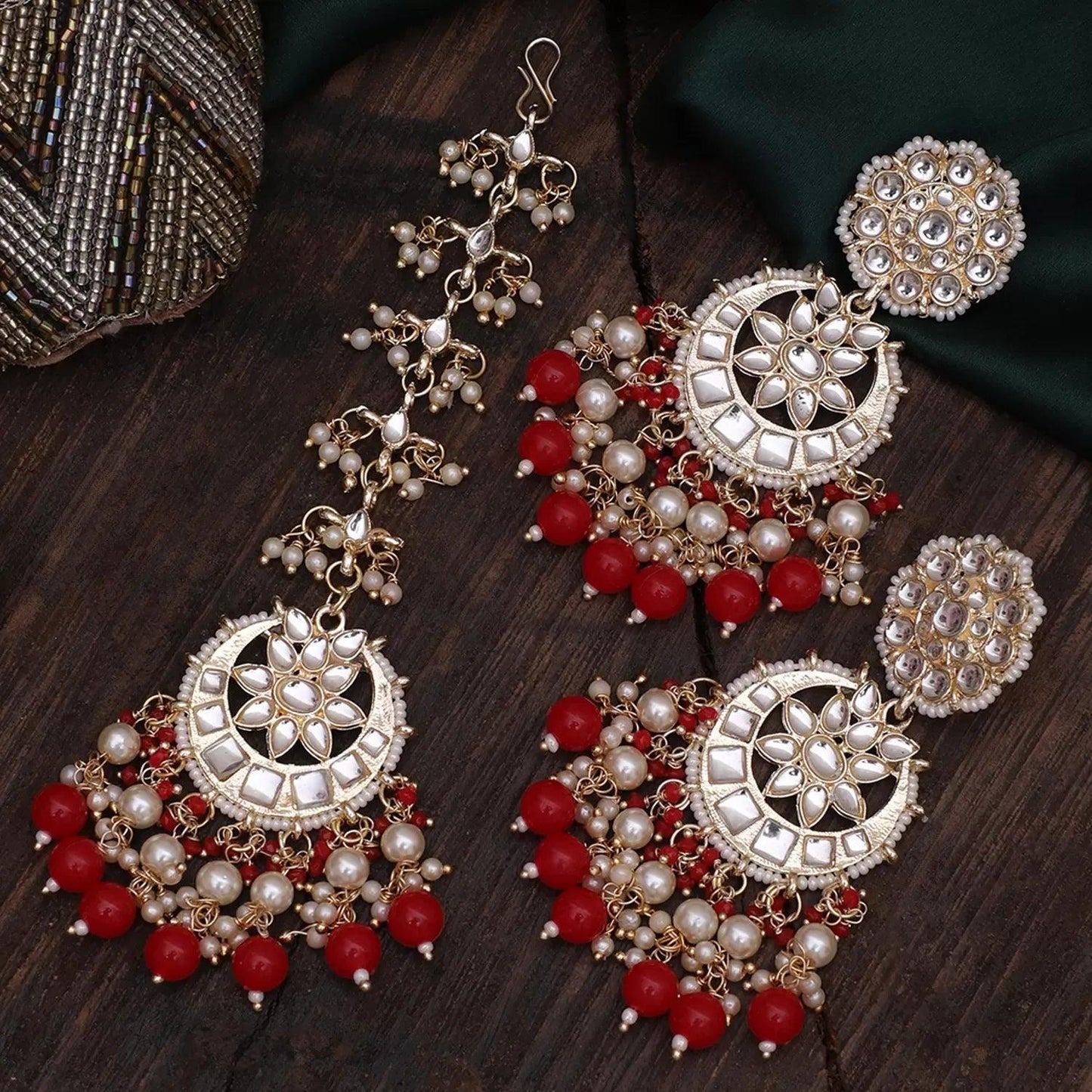 Red Sunaina Teeka Earring Set