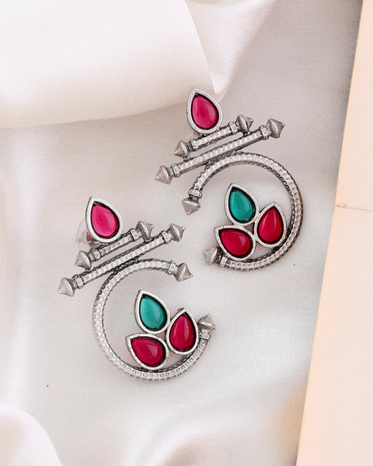 Green Red Silver Kumud Earring