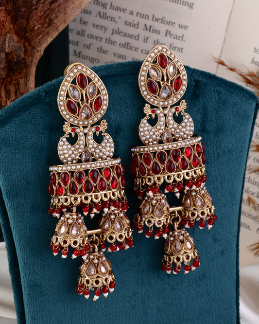 Red Sumaira Designer Peacock Earring