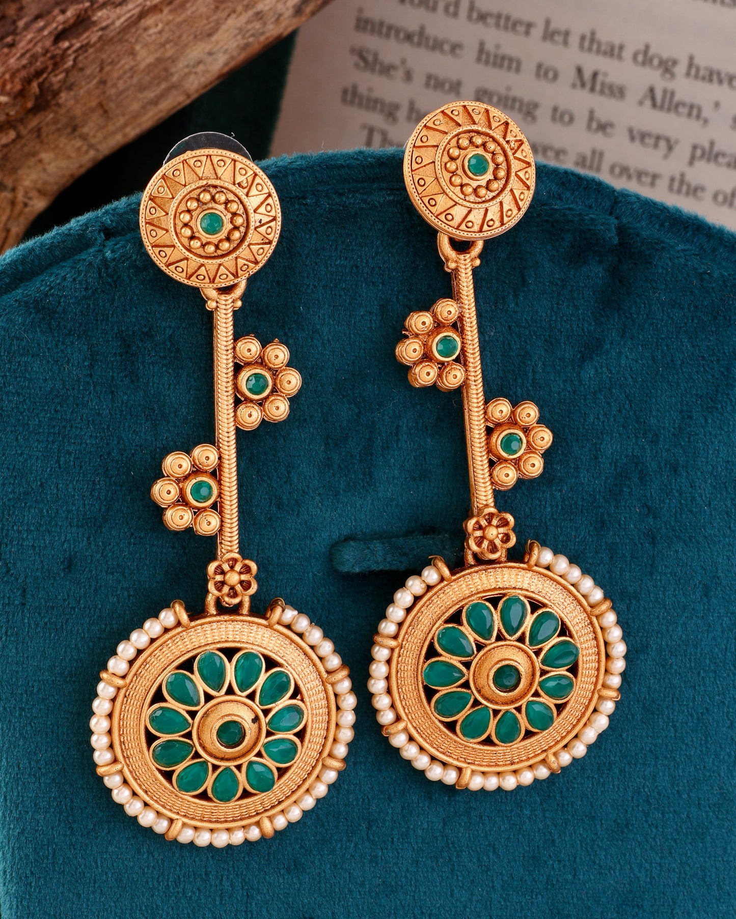 Green Rohan Designer Earring Brass Lookalike