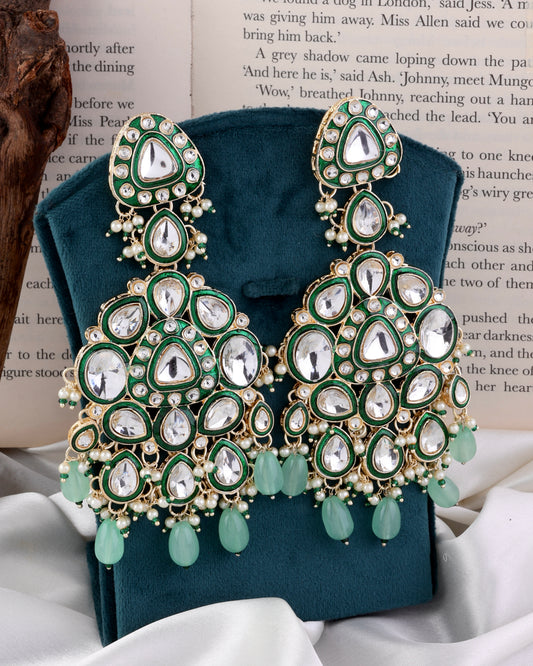 Mint Green Idhaya Designer Meenakari Chandbali Earring