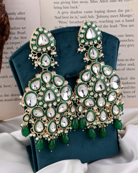 Green Idhaya Designer Meenakari Chandbali Earring