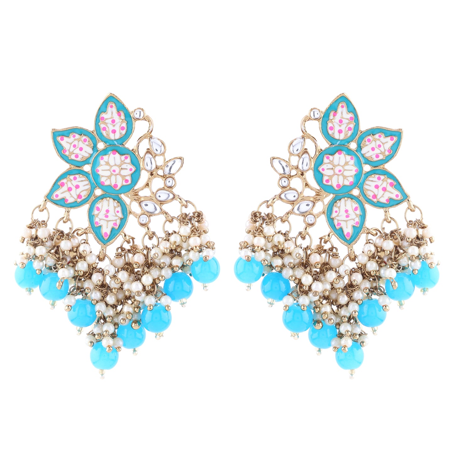 Baby Blue Kavish Lotus Meenakari Earring