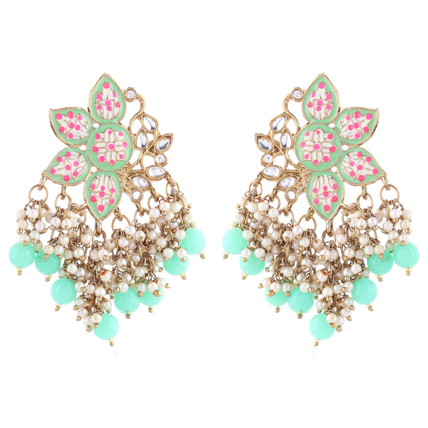 Mint Green Kavish Lotus Meenakari Earring