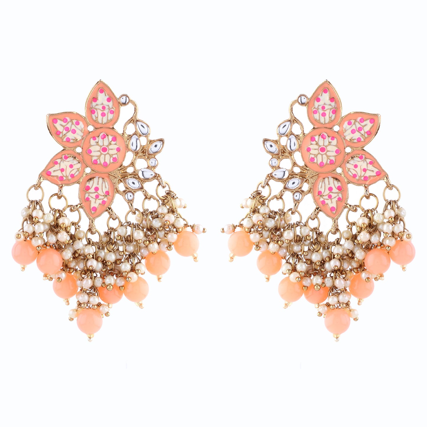 Peach Kavish Lotus Meenakari Earring