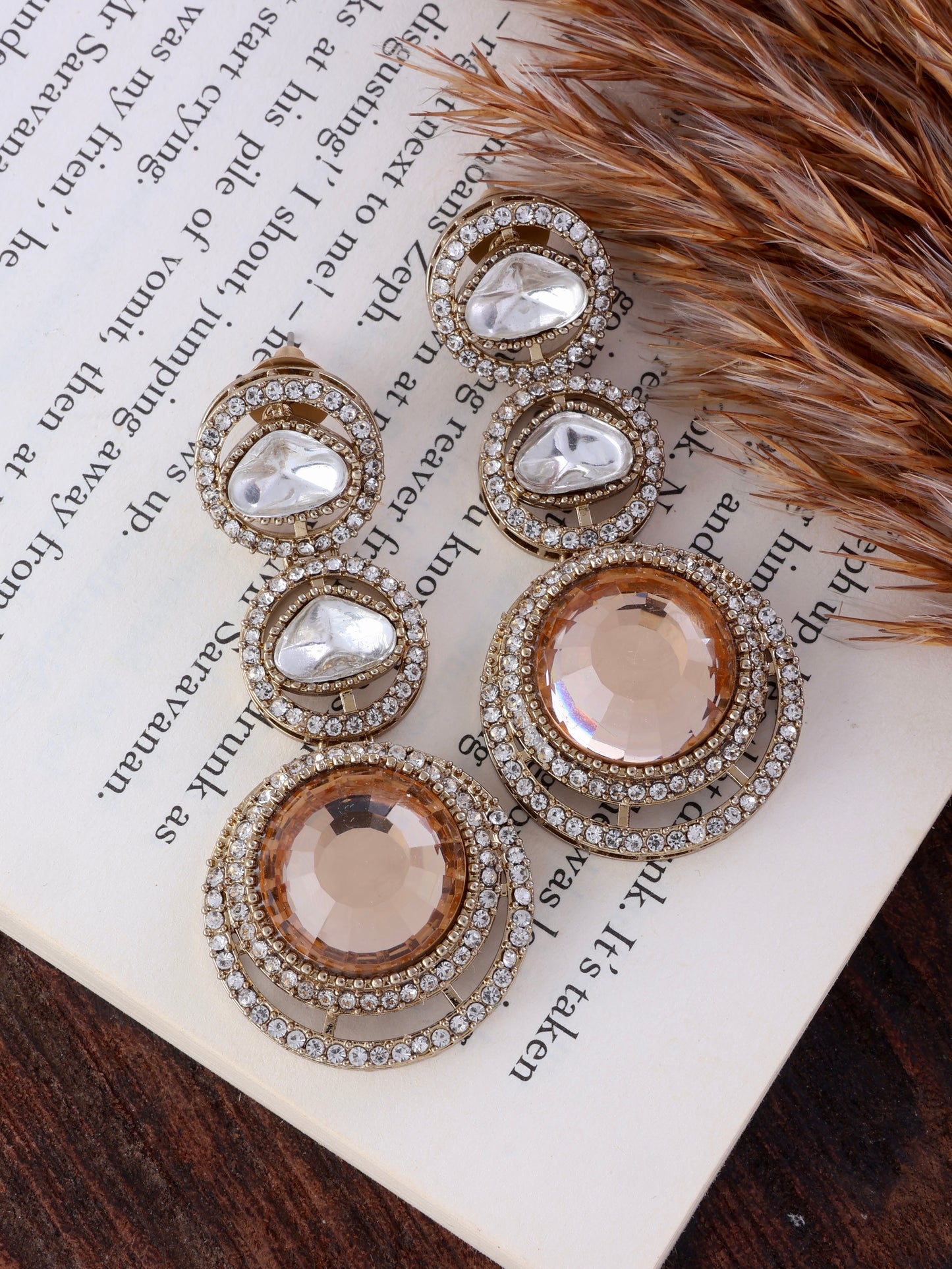 Golden Navleen Premium Designer Zircone Polki Dupe Earring