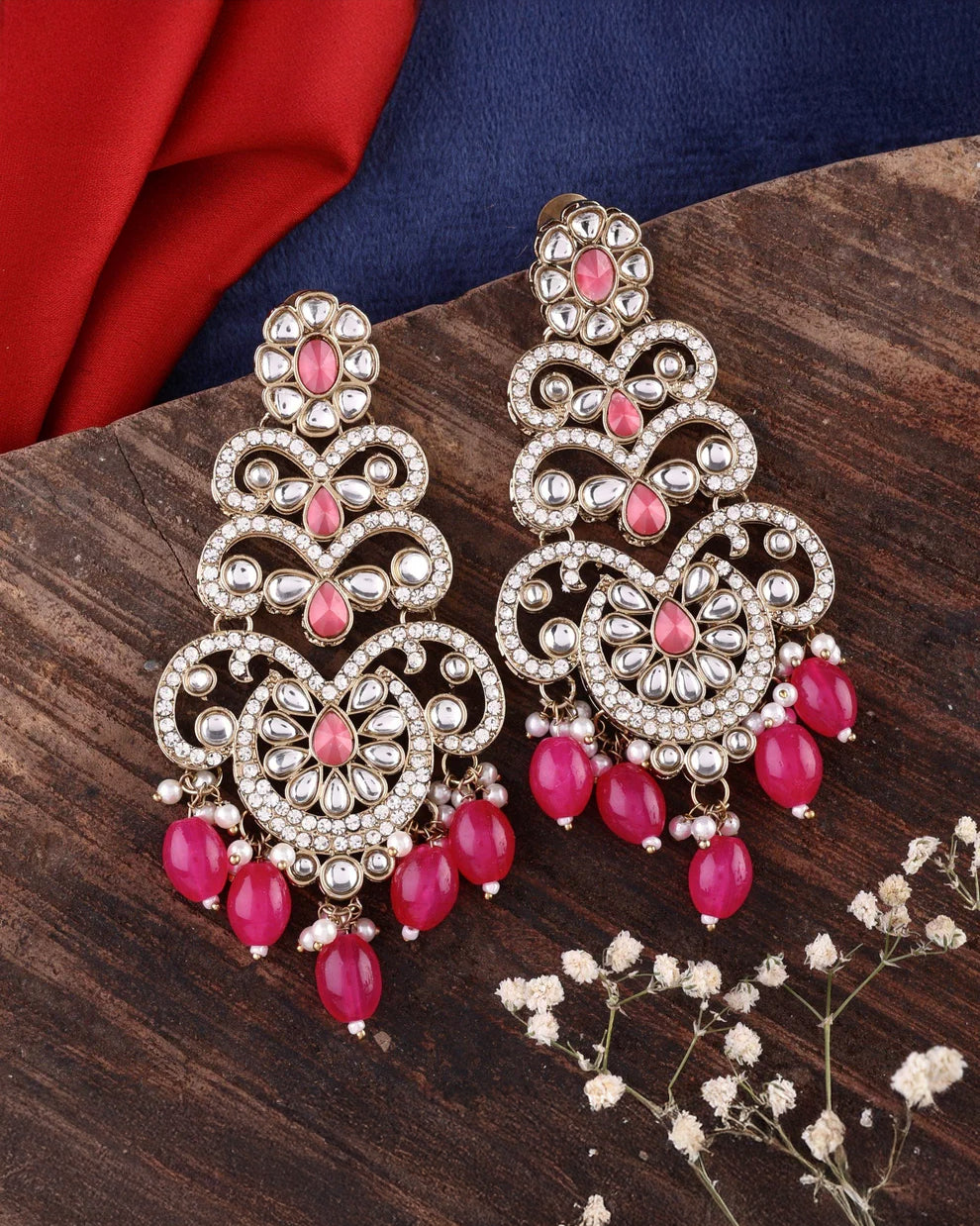 Dark Pink Zayna Designer Earring