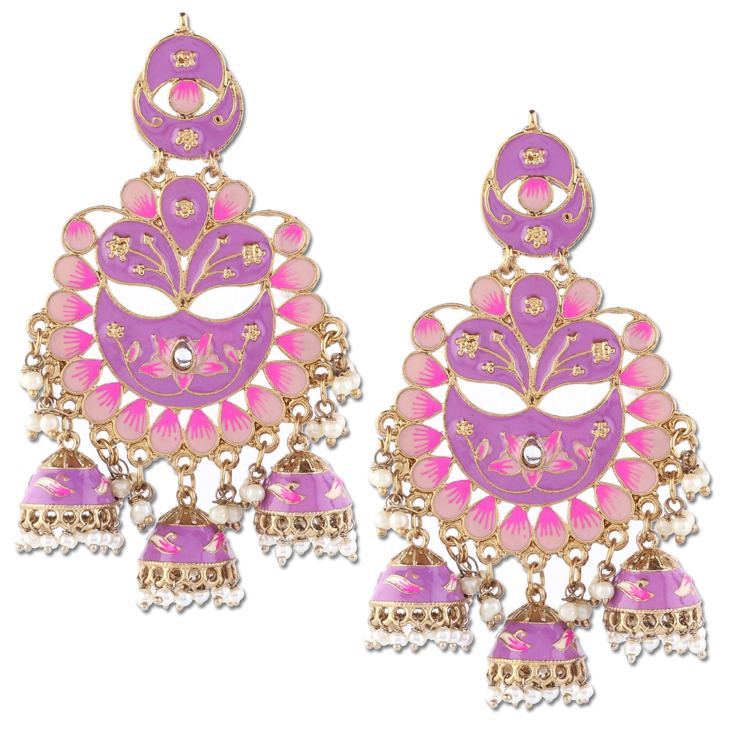 Lilac Charvi Meenakari Jhumka