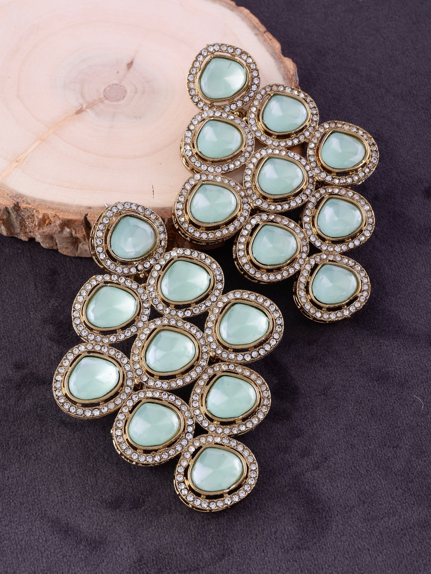 Mint Tvesha Premium Designer Zircone Polki Dupe Earring