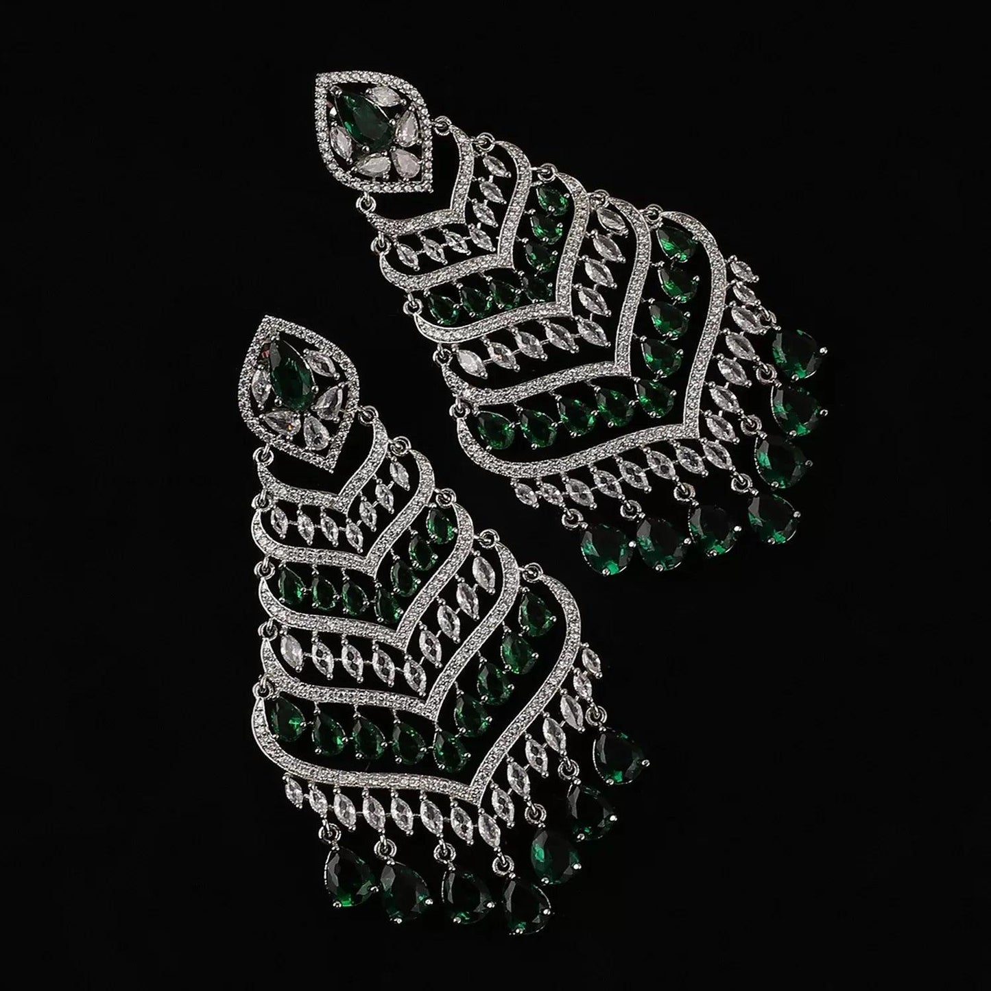 Silver with Green Debora AD Chandbali