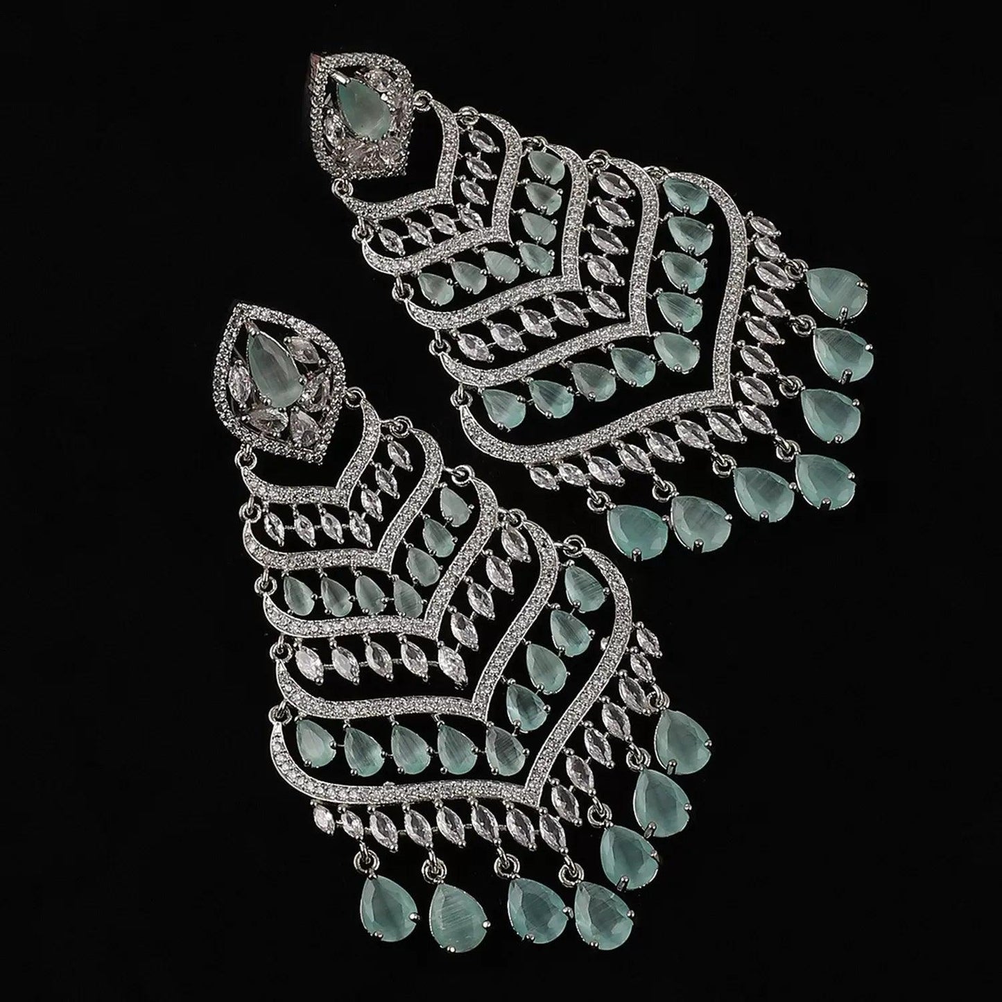 Silver with Mint Debora AD Chandbali