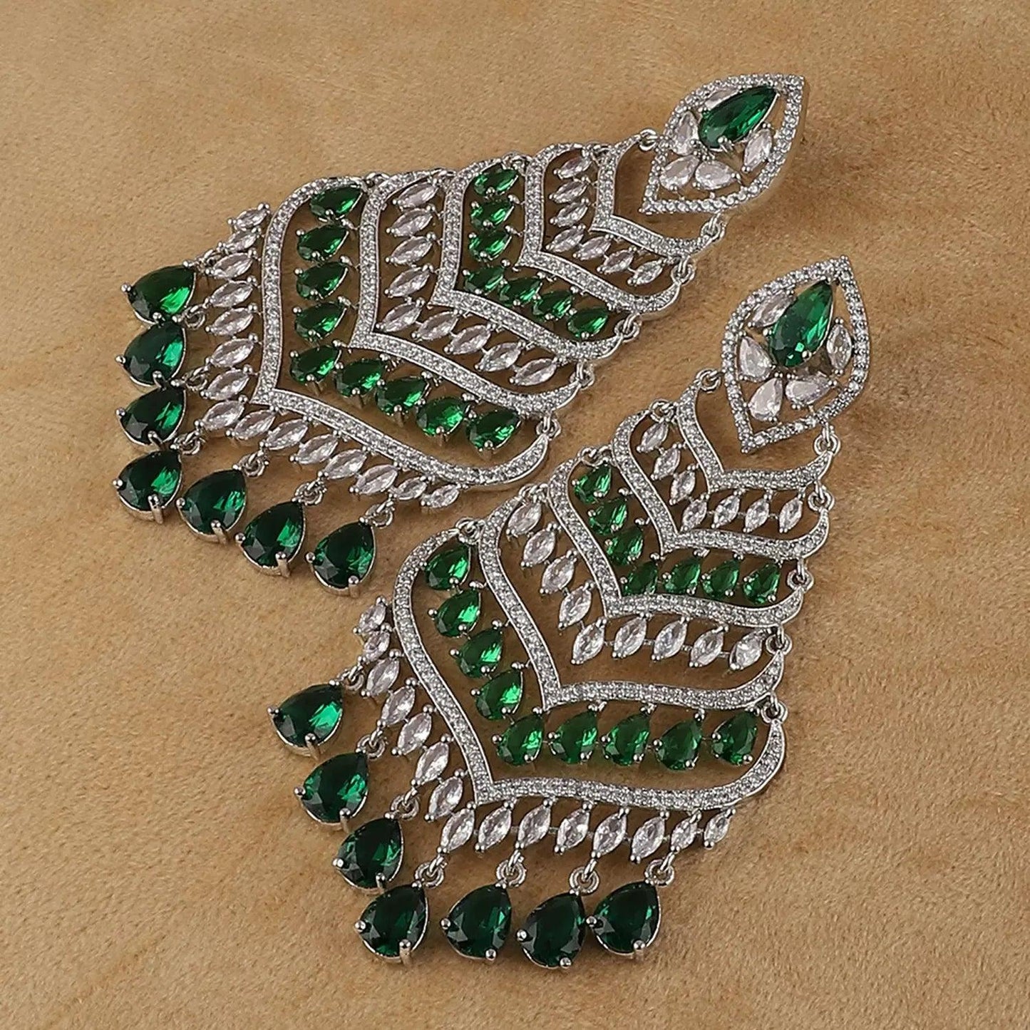 Silver with Green Debora AD Chandbali