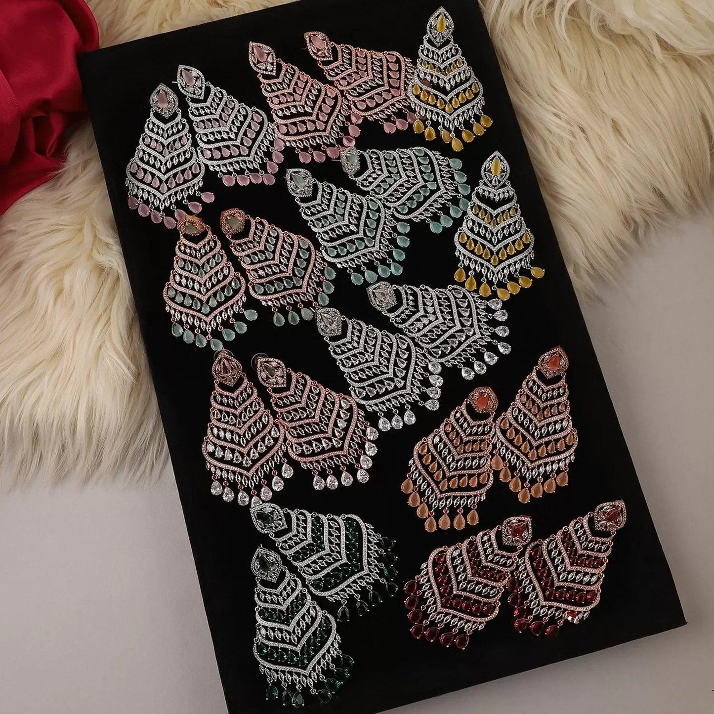 Silver with Green Debora AD Chandbali